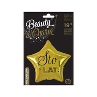 Balon foliowy Sto Lat, gwiazda złota, nadruk czarny, 19'