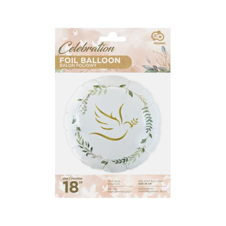 Balon foliowy Gołąbek z listkami, okrągły 18'