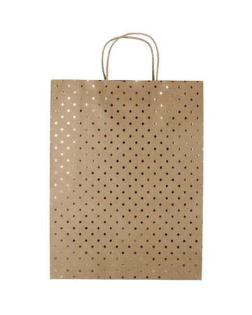 Torebki papierowe Kraft złote kropki XL 39x12x30, 5szt./op.