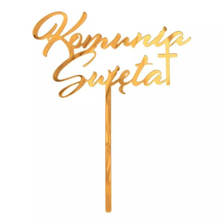 Dekoracja akrylowa na tort Topper Komunia Święta, złota, 18x14 cm