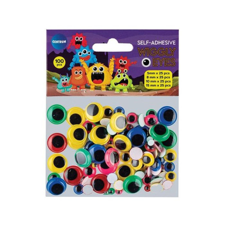 SAMOPRZYLEPNE CZARNE-KOLOROWE RUCHOME OCZKA 100 SZT. (ŚREDNICA: 5, 8,