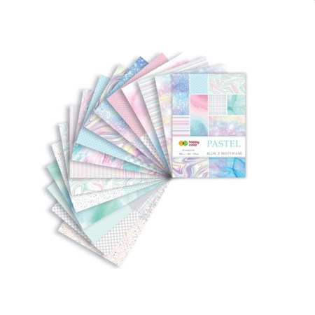 Happy Color Blok z motywami PASTEL, 80g/m2, A4, 15 ark, 26 motywów