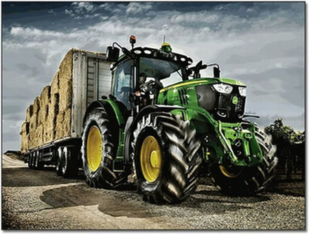 DIAMENTOWA MOZAIKA TRAKTOR Z PRZYCZEPĄ SŁOMY    30X40 CM