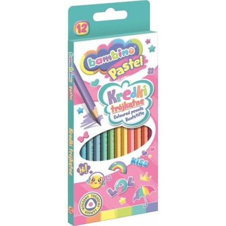 Kredki Trójkątne Pastelowe 12 kolorów Bambino