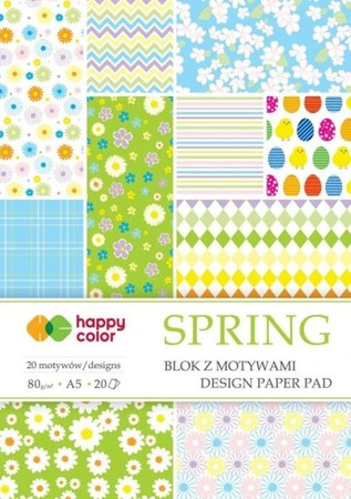 Blok z motywami SPRING, A5, 80g/m2, 20 ark, 20 motyw, Happy Color
