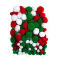 Pompony POM43 MIX białe,czerw., zielone