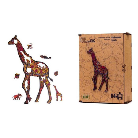 Puzzle drewniane Eco 55 el. Cętkowana żyrafa A4
