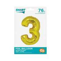 Balon foliowy Smart, Cyfra 3, złota, 76 cm