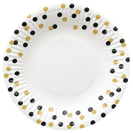 Talerzyki papierowe okrągłe 18cm Confetti Gold-Black 8szt