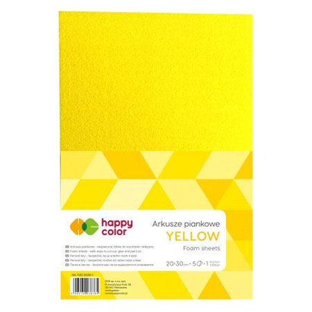 Arkusze piankowe A4, 5 ark, żółty, Happy Color