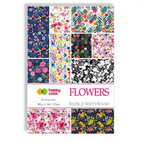 Happy Color Blok z motywami FLOWERS, 80g/m2, A4, 15 ark, 25 motywów