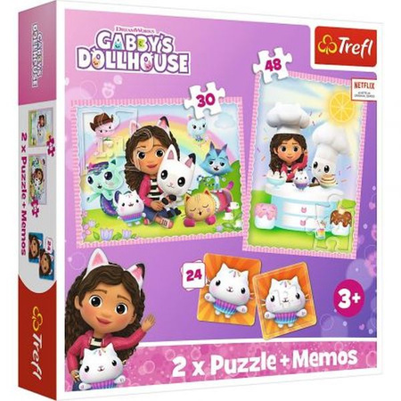 Puzzle 2w1+ memos Gabi z Kocim Przyjacielem, Koci Domek Gabi, Trefl