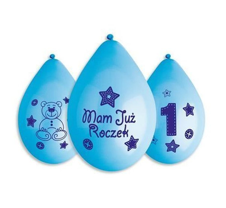 Balony Premium 'Moje 1 urodziny' ( niebieski), 12' / 5 szt. (wiszące)