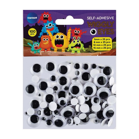 SAMOPRZYLEPNE BIAŁO-CZARNE RUCHOME OCZKA 100 SZT.  (ŚREDNICA: 5, 8, 10