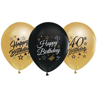 Balony Premium 'Happy Birthday 40', metaliczne, 12' / 6 sztuk