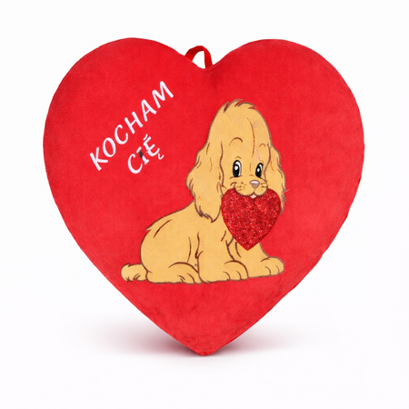 Serce z napisem 'Kocham Cię' i wyszytym pieskiem 80cm Walentynka