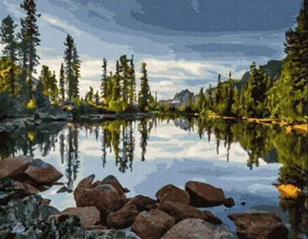 DIAMENTOWA MOZAIKA JEZIORO W LESIE SKALISTYM PAK 60   30X40 CM  