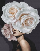 DIAMENTOWA MOZAIKA KOBIETA Z RÓŻAMI BIAŁYMI NA GŁOWIE 30X40cm