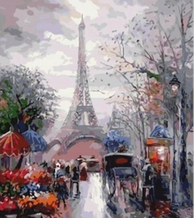 MALOWANIE PO NR. PARYŻ ,WIEŻA EIFFLA WE MGLE PAK 15   50X40 CM
