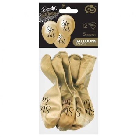 Balony Beauty&Charm Sto Lat, platynowe j. złote, 12'/ 5 szt.
