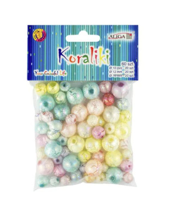 Koraliki PJ-0606 plastikowe, mix wzorów i rozmiarów, op.60szt.