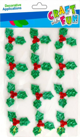  Craft with Fun Ozdoba dekoracyjna samoprzylepna materiałowa Ostrokrzew 12 szt.