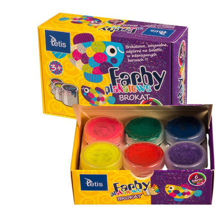 Farby plakatowe brokatowe 20ml 6 kolorów, Tetis