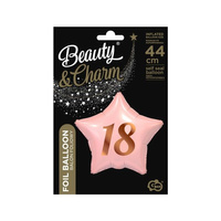 Balon foliowy 18, gwiazda różowa, nadruk różowo-złoty, 19'