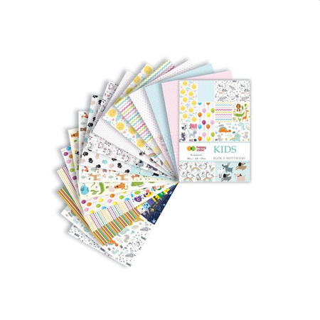 Happy Color Blok z motywami KIDS, 80g/m2, A4, 15 ark, 30 motywów