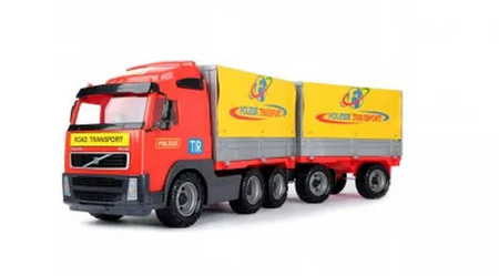 VOLVO SAMOCHÓD Z PLANDEKĄ I PRZYCZEPĄ W SIATCE