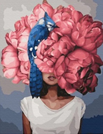 DIAMENTOWA MOZAIKA KOBIETA GŁOWA Z KWIATÓW+ PTAK  ABSTRAKCJA PAK 60  