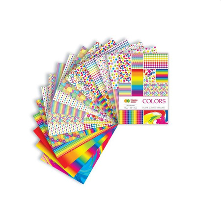 Happy Color Blok z motywami COLORS, 80g/m2, A4, 15 ark, 26 motywów
