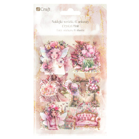 POŁYSKUJĄCE NAKLEJKI PET WRÓŻKI 6 ARKUSZY - PINK