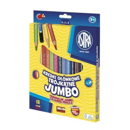 Kredki ołówkowe trójkątne jumbo ASTRA - 18 kolorów z temperówką