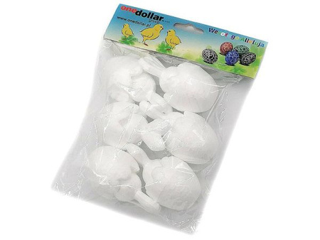 zestaw 6 jajek styropianowych 8x4,5cm, z króliczkiem, do malowania;