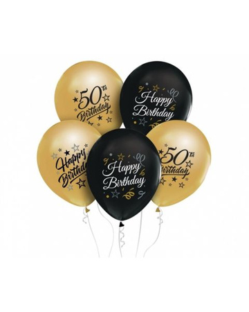 Balony Beauty&Charm 12' z nadrukiem '50', złote i czarne, 5 szt.