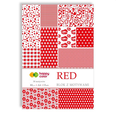Happy Color Blok z motywami RED, 80g/m2, A4, 15 ark, 30 motywów