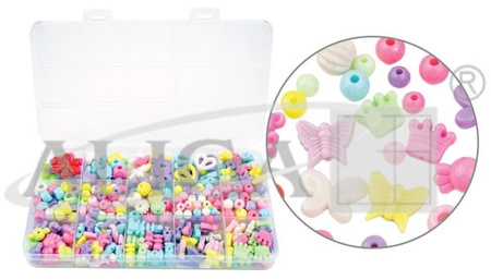 Zestaw koralików plastikowych PJ-7810 w pudełku, mix 15 kształtów i kolorów