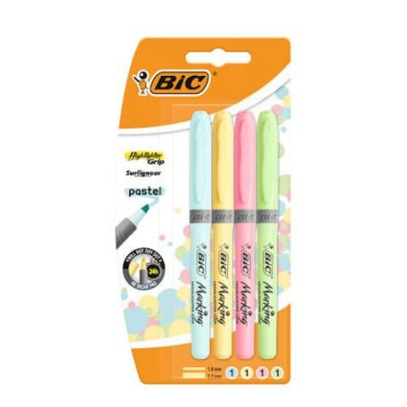 Zakreślacz Highlighter Grip pastelowe kolory 4 sztuki BIC