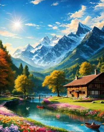 DIAMENTOWA MOZAIKA DOM ŚWIT NAD GÓRSKIM POTOKIEM PAK 30   30X40