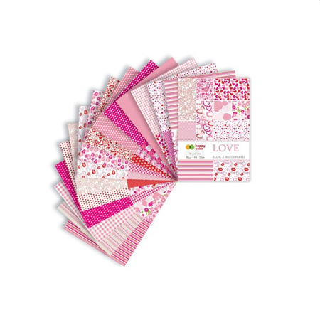 Happy Color Blok z motywami LOVE, 80g/m2, A4, 15 ark, 30 motywów