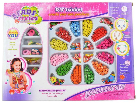 zestaw koralików do nawlekania, drewniane; 41x31x4cm