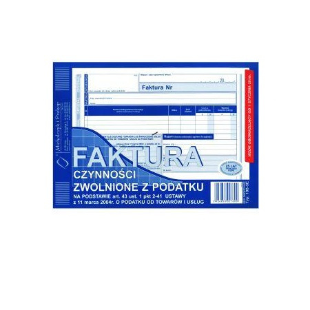 FAKTURA A5 CZYNNOŚCI ZWOL. Z PODATKU