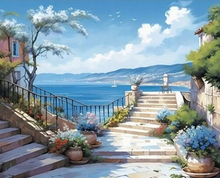 DIAMENTOWA MOZAIKA ŚRÓDZIEMNOMORSKI WIDOK 30X40cm