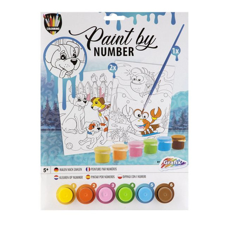 Malowanie po numerach A4, 6 fatb + pędzel Pies