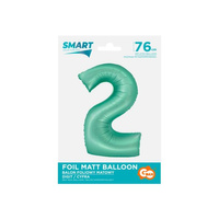 Balon foliowy Smart, Cyfra 2, miętowa matowa, 76 cm