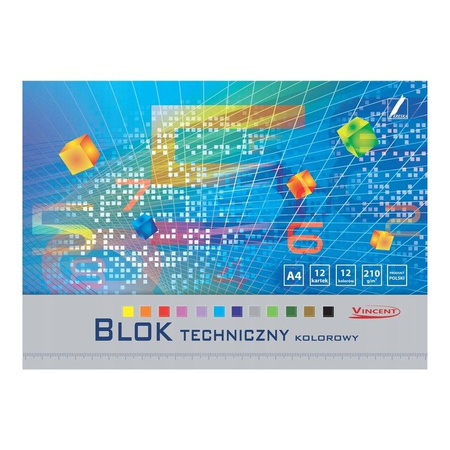 Blok techniczny kolorowy VINCENT A4-12 210g