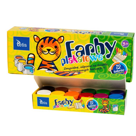 Farby plakatowe 20ml 12 kolorów, Tetis