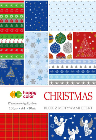 Blok CHRISTMAS z efektami, 150 g/m2, A4, 10 ark, 17 motywów, Happy Color