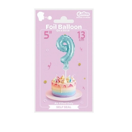 BALON FOLIA 13CM NA PATYKU '9' MIX